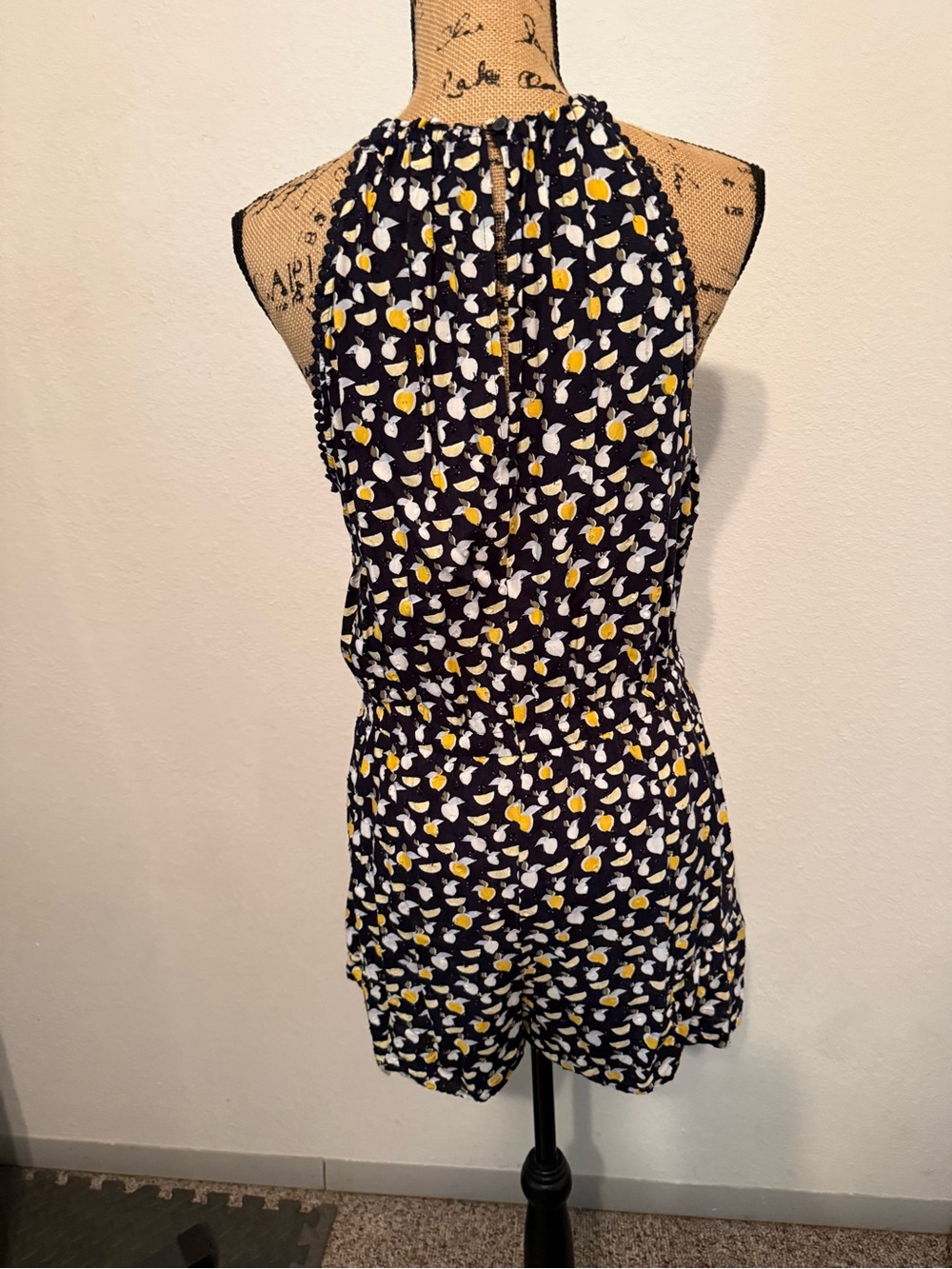 LOFT lemon print black romper with halter straps size Large petite - Picture 6 of 10